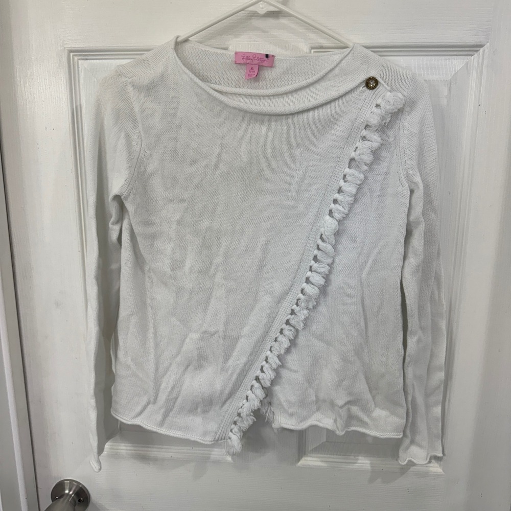 Lilly Pulitzer Girls XL White Sweater with Fringe